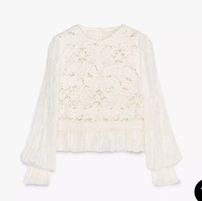 Häkeltop / Häkelpullover / Bluse mit Tüll von ZARA in S | Weiß, Creme