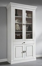 Massivholz Vitrinenschrank weiß Kiefer massiv Glas-schrank Vitrine Landhausstil