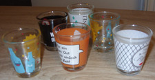 6 Stück Schnaps-, Likör-, Trinkgläser, verschiedene Motive