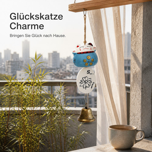 Keramik windspiel glückskatze - keramik,