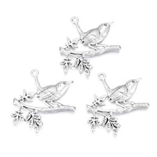 3 Stück Vogel 36x35,5mm Anhänger Charms  Basteln Schmuck Antiksilber -2116