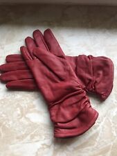 Lederhandschuhe Größe 8 Rot Kirschrot gefüttert gerafft mittellang top Zustand