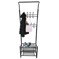 Standgarderobe Jackenständer mit 3 Schuhregalfächern 1,80m Schwarz BITUXX