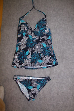 TANKINI SET SLIP & TOP  GRÖSSE 36 - 38 DUNKELBLAU TÜRKIS GEMUSTERT PADS ESPRIT