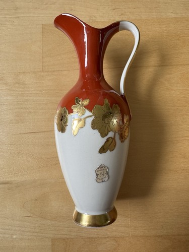 Vase rot weiß goldrand - vase,