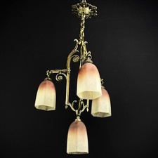 ART DECO Pate de Verre Hängelampe  Deckenlampe Bronze 1930er