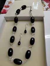 Echtes Blaufluss Collier mit Bergkristall Linsen  925 St .Silber mit Ohrhänger.