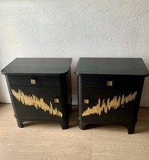 2 Vintage Nachttische All Black und Gold 2er Set Nachtschrank