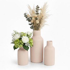 Vase Tischvase Keramik Vase Blumenvase Deko Vase Skandi Vase 3er Set mit Rillen
