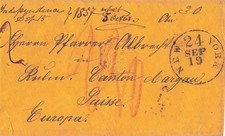 1857 Transatlantikbrief Incomming Mail a. d, USA über Paris in den Canton Aargau