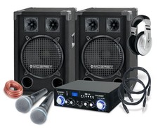 PA Anlage DJ Karaoke Sound Lautsprecher Boxen Verstärker Mikrofon Kabel Set 800W