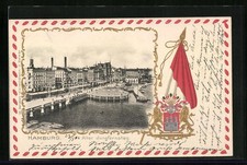 AK Hamburg-Neustadt, Alter Jungfernstieg mit Stadtwappen und Fahne 1902 