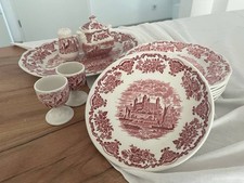 Enoch Wedgewood Tee/Kaffeegeschirr 6 teilig englisch rot + Kuchenplatte komplett
