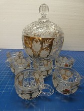 ANNA HÜTTE Bowle Service Set 8 Teile Set Gold Bleikristall Schälschliff P-1125