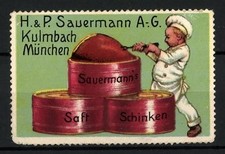 Reklamemarke Kulmbach, H. & P. Sauermann AG, Sauermann´s Saft-Schinken, Koch öf 