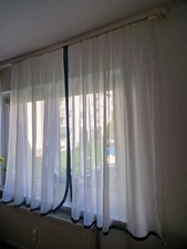 2 x fertig Gardine Store Schal Vorhänge weiß-grün  180 cm x 190 cm