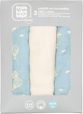 Trois Kilos Sept - Set mit 3 Babywindeln – Öko-Tex Zertifiziert – 70 x 70 cm –