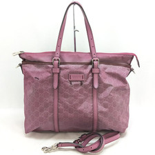 Gucci GG 2Way Shoulder Tote Bag Nylon Leather Purple 387067 493075 Auth