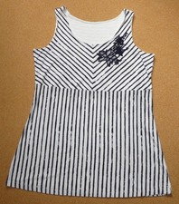 NEU_Tunika_Bluse_46-48_XXL_Lagenlook_creme-schwarz-gestreift_Blütenapplikaktion