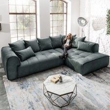 Modernes XXL Ecksofa CLAN 319cm Anthrazit Samt inkl. Kissen Wellenfederung Couch