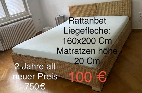 Rattan bettrahmen beige - bettrahmen, 160