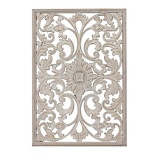 Wandbild Ornament Symbol Mandala Relief Deko Holz Schnitzerei Weiß ca. 64 x 44cm