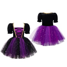 DE Kinder Mädchen 2Pcs Hexe Cosplay Kleid+Hexe Hut Netz Hexe Rollenspiel Kostüm