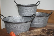 Zinkwanne rund♥wählbar 3 Größen♥bepflanzbar, Zinkschale mit Metallgriffen