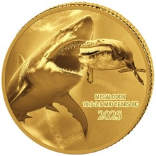 Kongo 100 Francs 2025 Megalodon Prehistoric Life II (5.) 0,5 g Gold 9999 Proof