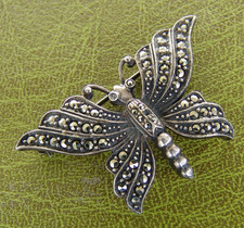 RARE JUGENDSTIL 925 STERLING SILBER SCHMETTERLINGS BROSCHE MIT MARKASITEN