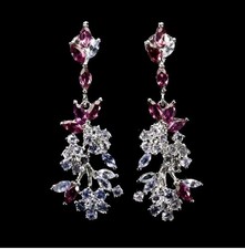 925 Silber Ohrstecker HÄNGER Echte Edelsteine Rhodolith , Tansanit, 585WEIßGOLD 