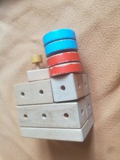 Holz Set alt ca 1970er Stecksystem 14 tlg+Verbindungs Stecker Steckbausteine RAR