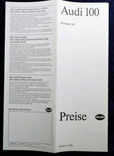 AUDI 100 C4 Preisliste , auch Quattro und TDI, Stand: 8.1991