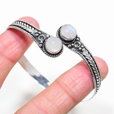 Regenbogen Mondstein Edelstein Handmade 925 Sterling Silber Schmuck Armreif Jd