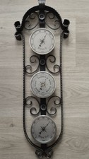 70er  Wand-Wetterstation Hygrometer Barometer Thermometer Schmiedeeisen Vintage