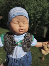 Puppe Babypuppe schlafend ca.33 cm Junge 80-er Jahre markenlos + Puppenkleidung