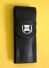 Lederetui für Schreibgeräte, schwarzes Leder, mit Inhalt