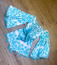 NEU: Jumpsuit Overall Bohemian türkis weiss XS/S Pailletten Häkel St. Tropez