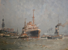 CURT WINKLER Original Ölgemälde Hamburger Hafen, ca. 1930