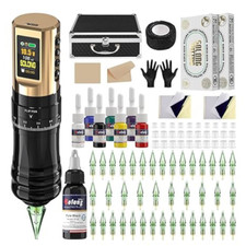 Profi Wireless Tattoo Maschine Set 1800mAh LCD 40 Cartridges 8 Tinte Anfänger