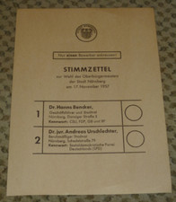 Nostalgie! Stimmzettel zur Oberbürgermeisterwahl 1957 Nürnberg