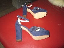 DAMEN SANDALEN GR. 40 ONLY PINK ABSATZHÖHE 9 CM  DUNKELBLAU WEIßE PKT NEU WERTIG