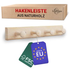 LouMaxx Hakenleiste Holz aus Kiefer mit 4 Holzhaken – Wandgarderobe Holz