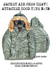 Simons Herren USAF N-3B Jacke AIR CREW HEAVY fur Collar Army Nylon Parka Hooded