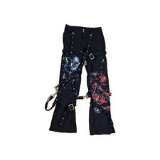 Außergewöhnliche Damen Gothik Fasching Karneval  Stoffhose weich Schwarz Rarität