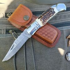 Damastmesser Jagdmesser Laguiole Hirschhorngriff Klappmesser  21 cm rostfrei TH