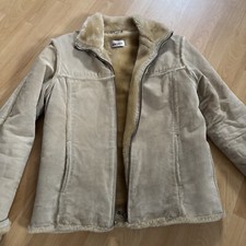 Echte Wildleder Jacke Beige Mit Fell Komplett Gefüttert S, Sehr Warm