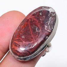 Roter Moosachat ovale Form Edelstein verstellbar Ring Handarbeit Geschenk Sch...
