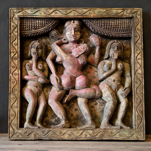Altes indisches holzrelief - indisches,