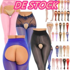 DE~Damen Sheer Spitzen transparente Strumpfhose im Schritt offen Legging Dessous